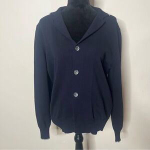 Eredi Pisano Men’s Navy Gray Trim Collared Button Up Cotton Knit Cardigan L~NWOT